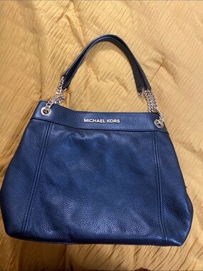 Michael Kors Black Pebbled Leather Shoulder Tote with Gold Chain